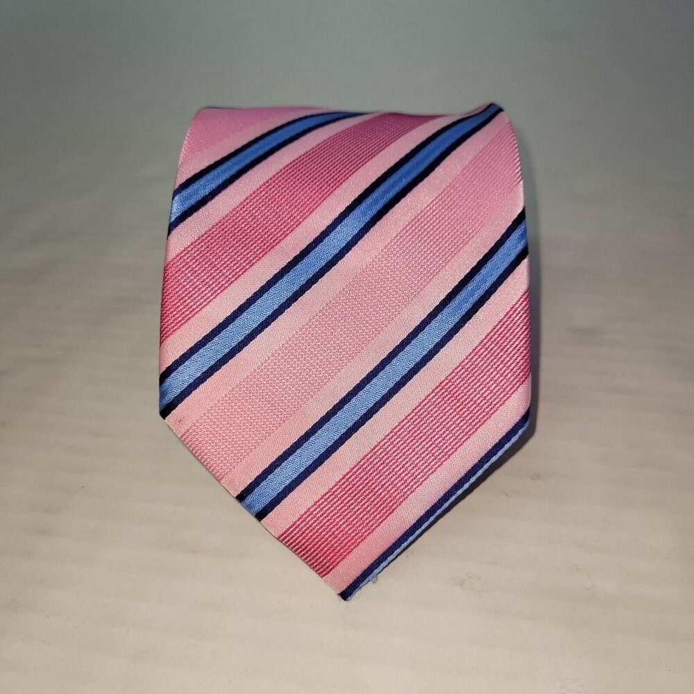 Jacob Alexander Tie Mens Necktie Pink Stiped Handmade Preppy Ken &‎ Barbie - Picture 3 of 7